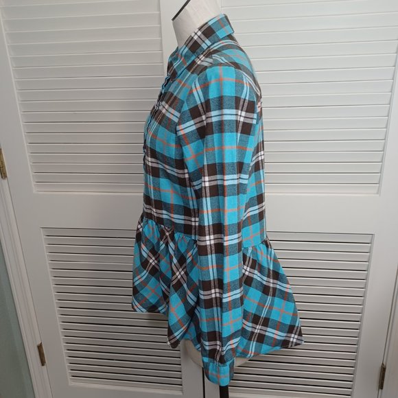 Sundance Hayden Creek Blue Plaid Flannel Peplum Top Plaid Size Large - Picture 7 of 15